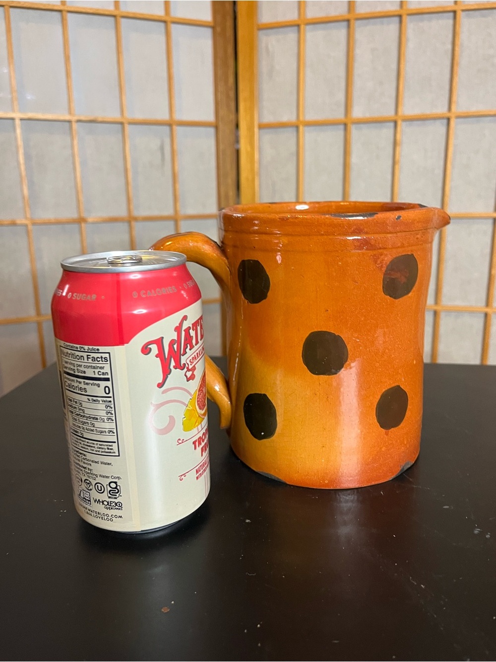 Handmade redware pottery pitcher Y2K Shooner? polka dots 5.5" - Picture 7 of 7
